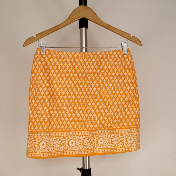 J. Crew Dresses & Skirts - Sz 00- J. Crew Fctry Stretch Orange Boho Pattern Zip Up Mini Skirt with Pockets